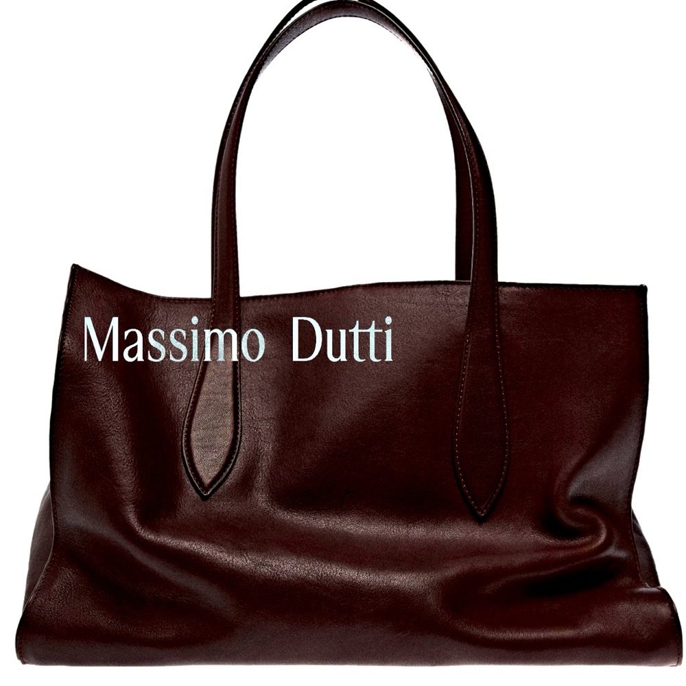 Massimo Dutti Nappa Leather Maxi Tote reddish Brown